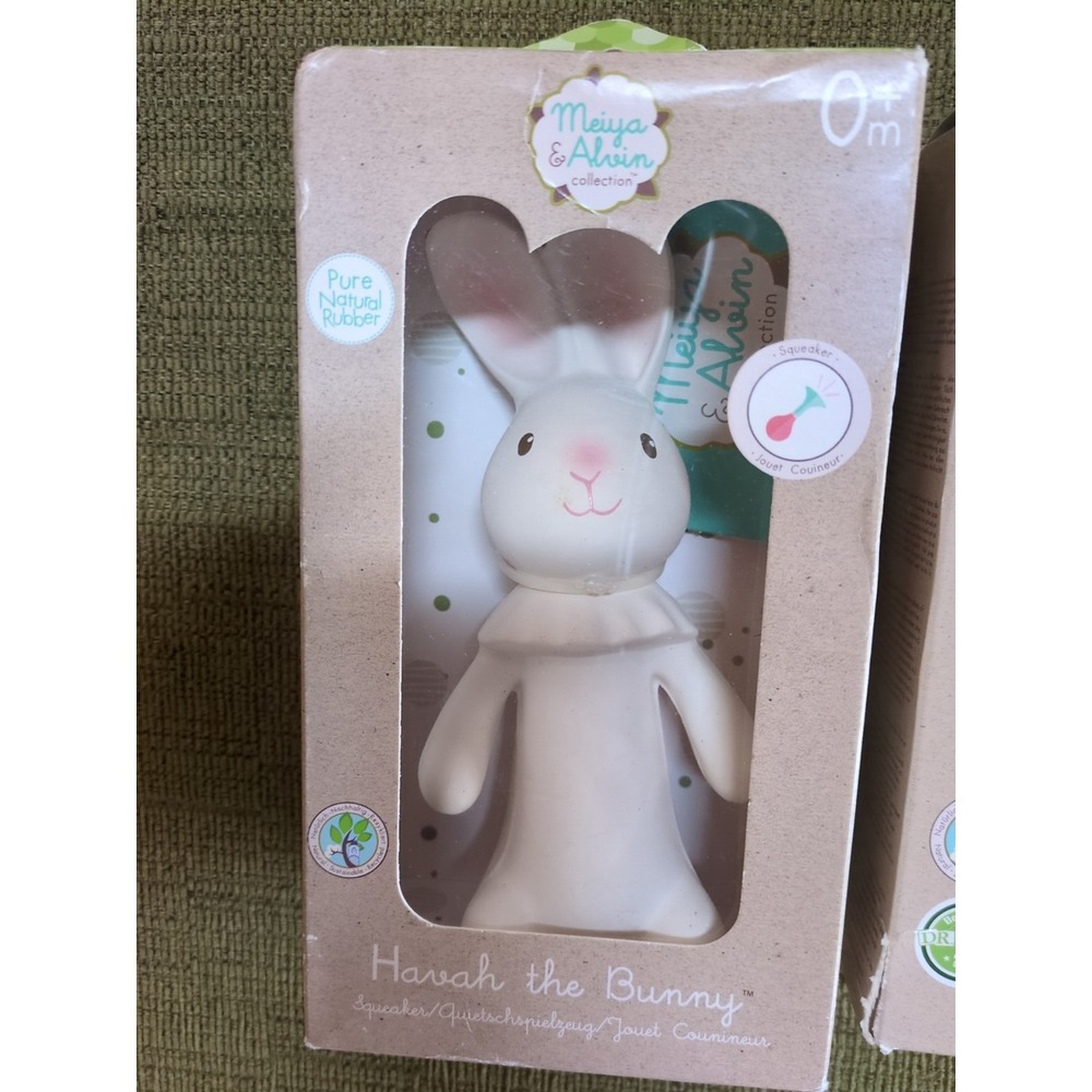 Lot of 2 Meiya & Alvin In Box Natural Rubber Squeaker The Elephant + Havah Bunny - Picture 2 of 14